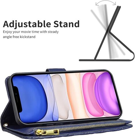 Asuwish Phone Case for iPhone 11 Pro Max 6.5 Wallet Wallet with Glass Glass Screen Protector و Leather Flip Card Card Accessories iPhone11 11pro Promax I Xi Plus Women Blue in Kuwait