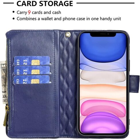 Asuwish Phone Case for iPhone 11 Pro Max 6.5 Wallet Wallet with Glass Glass Screen Protector و Leather Flip Card Card Accessories iPhone11 11pro Promax I Xi Plus Women Blue in Kuwait