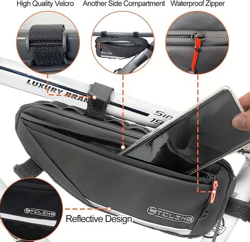 Bike Frame Bag, Water-resistant Bicycle Triangle Bag, Reflective Under Tube Storage Pouch with Side Pocket for Road Mountain Cycling Accessories in Saudi Arabia
