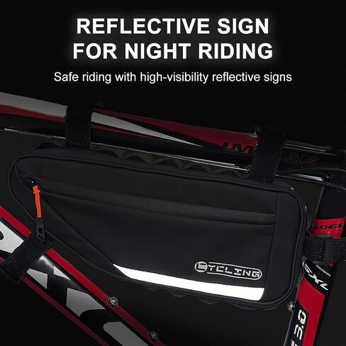Bike Frame Bag, Water-resistant Bicycle Triangle Bag, Reflective Under Tube Storage Pouch with Side Pocket for Road Mountain Cycling Accessories in Saudi Arabia