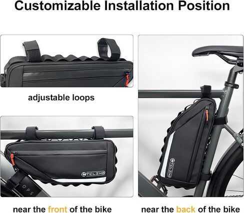 Bike Frame Bag, Water-resistant Bicycle Triangle Bag, Reflective Under Tube Storage Pouch with Side Pocket for Road Mountain Cycling Accessories in Saudi Arabia