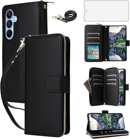 Asuwish Phone Case for Samsung Galaxy A15 5G/4G Woving مع حامي شاشة زجاجي مقسى وحامل بطاقة محفظة سوستة فتحة نقش in Kuwait