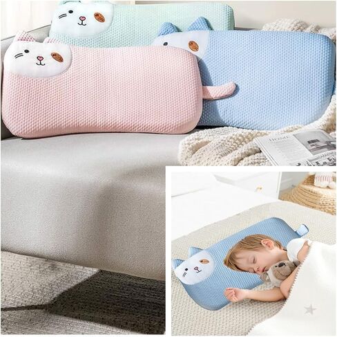 Memory Foam Toddler Pillow, Kids Pillows for Sleeping,Cooling Ultra Thin Flat Pillow, Pefect for Kids (2-10 Years Old) (Green, 19 inch x 11 inch) in Saudi Arabia