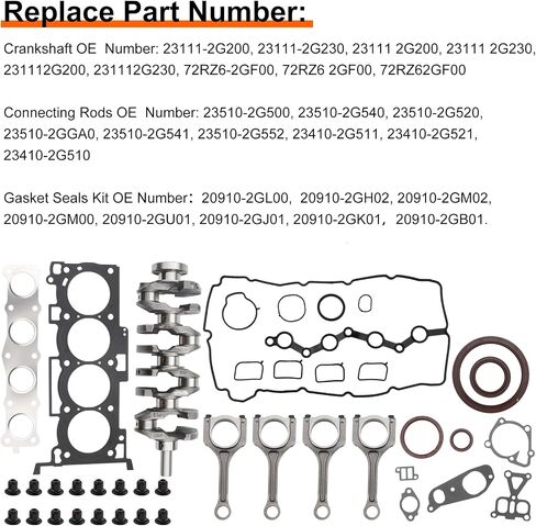 G4KE Engine Crankshaft Pistons Rebuild Kit w/Head Gasket Kit Replacment for Hyundai KIA 2.4L in Kuwait