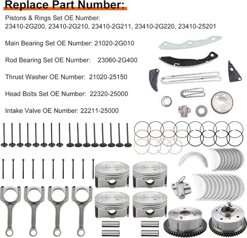 G4KE Engine Crankshaft Pistons Rebuild Kit w/Head Gasket Kit Replacment for Hyundai KIA 2.4L in Kuwait