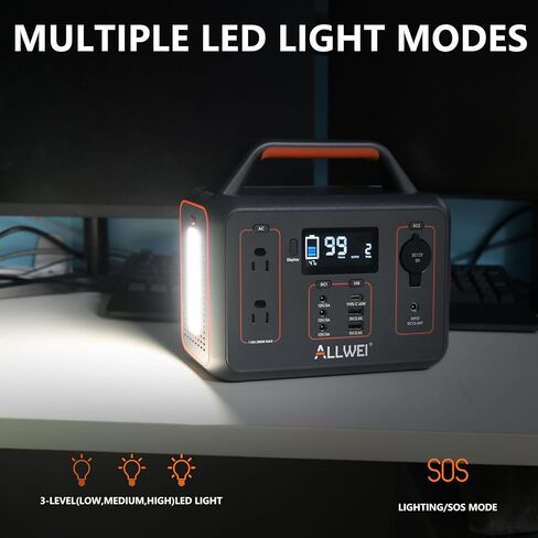 محطة طاقة محمولة ALLWEI بقوة 300 وات (الذروة 600 وات)، مولد شمسي 280 وات في الساعة مع USB-C PD60W، مخرج تيار متردد لموجة جيبية نقية 110 فولت، بطارية ليثيوم احتياطية 78000 مللي أمبير في الساعة للتخييم في الهواء الطلق والسفر والطوارئ وتعتيم المنزل in Kuwait