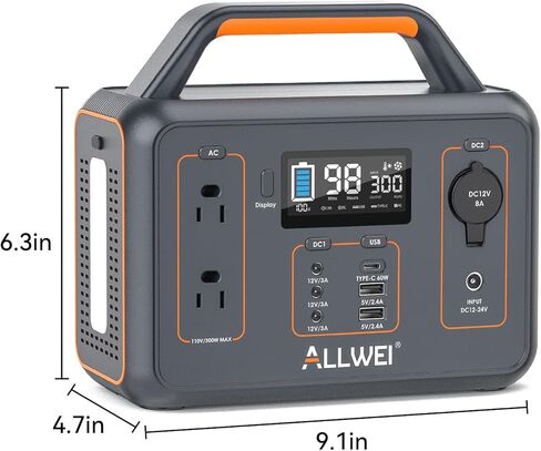 محطة طاقة محمولة ALLWEI بقوة 300 وات (الذروة 600 وات)، مولد شمسي 280 وات في الساعة مع USB-C PD60W، مخرج تيار متردد لموجة جيبية نقية 110 فولت، بطارية ليثيوم احتياطية 78000 مللي أمبير في الساعة للتخييم في الهواء الطلق والسفر والطوارئ وتعتيم المنزل in Kuwait