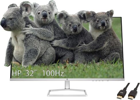 HP 32 Inch Full HD(1920X1080) VA Panel Monitor, Anti-Glare Display, 100Hz Refresh Rate, 7 MS Response Time, 2 x HDMI 1.4, 1 x VGA, 16:9 Aspect Ratio, Silver, with 5ave HDMI Cable in Saudi Arabia