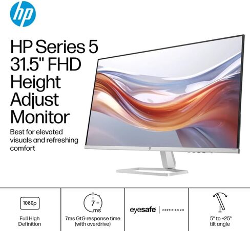 HP 32 Inch Full HD(1920X1080) VA Panel Monitor, Anti-Glare Display, 100Hz Refresh Rate, 7 MS Response Time, 2 x HDMI 1.4, 1 x VGA, 16:9 Aspect Ratio, Silver, with 5ave HDMI Cable in Saudi Arabia