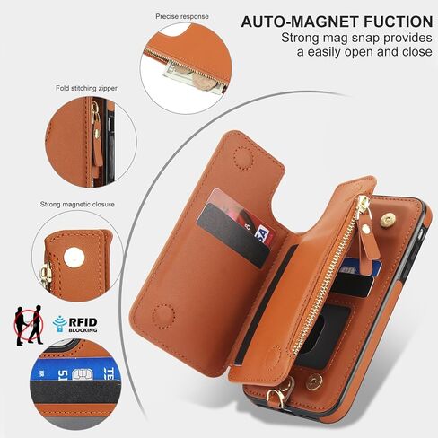Asuwish Phone Case for iPhone 11 Pro Max 6.5 Zipper Wallet Cover with Tempered Glass Screen Protector and Wrist Strap RFID Blocking Credit Card Holder Cell iPhone11 11pro Promax i XI Plus Women Brown in Saudi Arabia