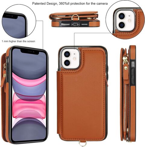 Asuwish Phone Case for iPhone 11 Pro Max 6.5 Zipper Wallet Cover with Tempered Glass Screen Protector and Wrist Strap RFID Blocking Credit Card Holder Cell iPhone11 11pro Promax i XI Plus Women Brown in Saudi Arabia