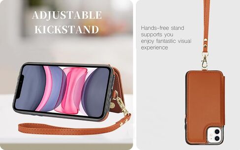 Asuwish Phone Case for iPhone 11 Pro Max 6.5 Zipper Wallet Cover with Tempered Glass Screen Protector and Wrist Strap RFID Blocking Credit Card Holder Cell iPhone11 11pro Promax i XI Plus Women Brown in Saudi Arabia