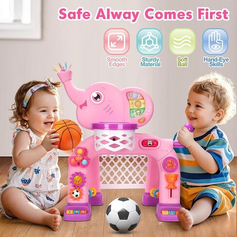 GMAOPHY Toddler Basketball Hoop & Soccer Goal, Toys for 1 2 3 Year Old Boys Girls, Kids Sports Toy with Light Sound Music, Montessori Toys for Baby 12-18 Months, Christmas Birthday Gifts for Ages 1-3 in Saudi Arabia