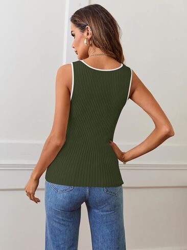 MEROKEETY Women's 2024 Sleeveless Ribbed Tank Tops Summer Square Neck Slim Fitted Color Block Basic Knit Tee Shirts in Saudi Arabia