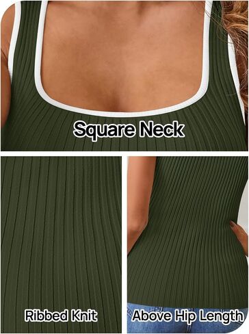 MEROKEETY Women's 2024 Sleeveless Ribbed Tank Tops Summer Square Neck Slim Fitted Color Block Basic Knit Tee Shirts in Saudi Arabia