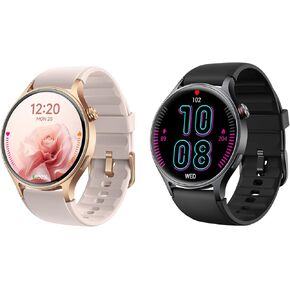 aeac Smart Watch for Men Women, AMOLED Ultra-Clear Screen Fitness Trackers with Heart Rate/Sleep/SpO2 Monitor, Smartwatch for iPhone/Samsung/Android,(Rose Gold and Black)