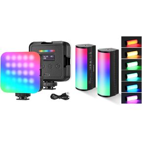 NEEWER Magnetic RGB Video Light, 360° Full Color RGB61 LED Camera Lighting with 3 Cold Shoe, TL96RGB Basic 2 Pack Magnetic Handheld Light Wand for Photography TikTok YouTube Vlog Included