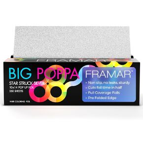 Framar Big Poppa Star Struck Silver Pop Up Hair Foil, Aluminum Foil Sheets, Hair Foils For Highlighting - 250 Foil Sheets – 10x14 inches