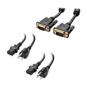 Cable Matters 1-Pack VGA to VGA Cable with Ferrites (SVGA Cable) 10 Feet & 2-Pack 16 AWG Heavy Duty 3 Prong Computer Monitor Power Cord (NEMA 5-15P to IEC C13)