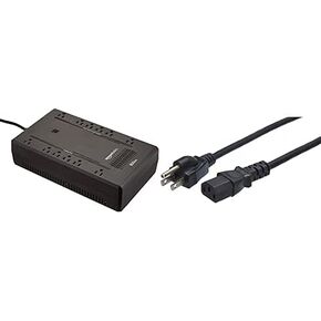 Amazon Basics Standby UPS 800VA 450W Surge Protector Battery Power Backup, 12 Outlets - Black & Amazon Basics Computer Monitor TV Replacement Power Cord - 6-Foot, Black