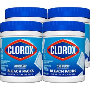Clorox Bleach Packs, Bleach Laundry Pods, Zero Splash Bleach Pods, Bleach Tablets, 12 Count (Pack of 4)