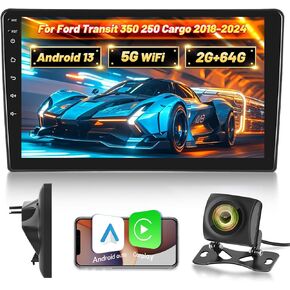 EKAT Android Car Stereo for Ford Transit 350 250 Cargo 2018 2019 2020 2021 2022 2023 2024 - Wireless Carplay & Android Auto - 10 Inch Touchscreen Radio with EQ DSP, WiFi, GPS + AHD Backup Camera