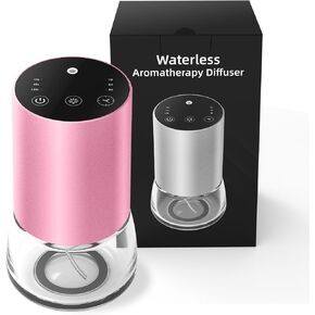 Waterless Essential Oil Diffuser 100ML Large Capacity Battery Operated Cordless Aromatherapy Diffuser with Timing & 3 Mist Levels car Diffuser 7 Colour Led Lights Glass and Aluminum Alloy