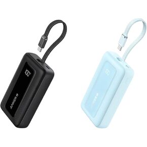 Anker Zolo Portable Charger, 10,000mAh 30W Power Bank with Built-in Lanyard USB-C Cable for Travel, Fast Charging Battery Pack for iPhone 16/15 Series, MacBook, Galaxy, iPad, and More