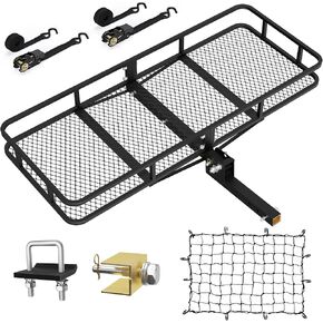 Hitch Cargo Carrier Basket Combo 60" x 24" x 6" 500 LBS Capacity Vehicle Baskets Fits 2" Receiver with Hitch Stabilizer, Cargo Net and Ratchet Straps