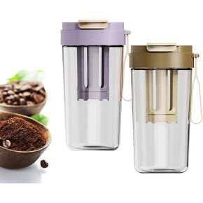 Portable Cold Brew Coffee Tumbler, Cold Brew Cup with Lid and Straw, Portable Cold Brew Cup with Fine Mesh Filter, Cold Brew Tumbler for Fridge, Ice Brew Bottle for Tea Coffee (2 Pcs)