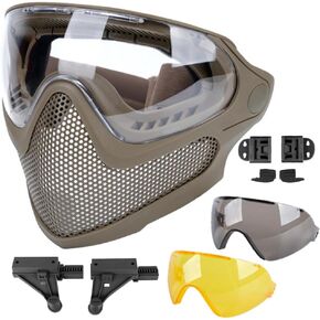 أوضاع Atavirfoft 2 قناع Airsoft كامل الوجه تكتيكي سلامة واقية من نظارات واقية مضادة للخدش مع 3 عدسة قابلة للتبديل