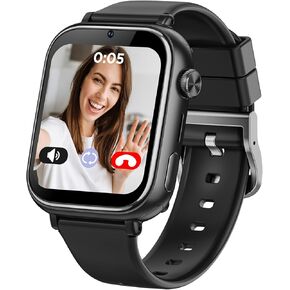 2025 Watch Smart for Kids 6-12 [Kids GPS Tracker/Video Call] الساعات الذكية للبنين الفتيات ، مشاهدة الهاتف مع GPS ، وضع المدرسة ، تنبيه السلامة ، بطاقة Smart Watch Smart ، Black