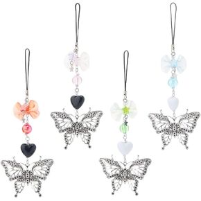 4pcs سحر هاتف لطيف أكريليك المحمول أحزمة الفراشة النجمة Bowknot Heart Pendants سحر مفاتيح قابلة للفصل