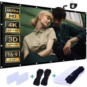Projector Screen 16:9 Foldable Anti Wrinkle Portable Projector Movie Screen for Home Cinema Outdoor Indoor Support Double Sided Projection