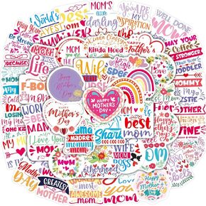 100PCS Mothers Day Stickers Mom Stickers Vinyl Waterproof Mother's Day Gift for Water Bottles Laptop Notebook Crafts Sticker for Mother Bulk