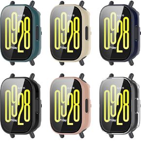 FitTurn Compatible with Redmi Watch 5 Active Screen Protector Cases Replacement PC Slim Case Cover 3D Full Coverage Tempered Glass Screen Protector for Redmi Watch 5 Active Watch (6Pack)