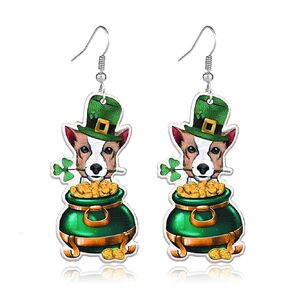 St. Patrick's Day Earrings for Women Girls Irish Shamrock Animal Dog Cat Dangle Earrings Green Clover Hat Horseshoe Drop Festival Earrings Good Luck Jewelry Gift (St. Patrick's Day Dog 3)