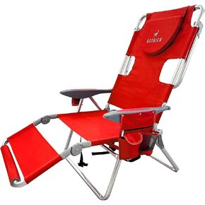 Ostrich Backpack 3N1 Chair - with Cooler Bag, Portable, Reclining Lounger for Tanning - Face Hole for Reading on Stomach, Aluminum (Red)