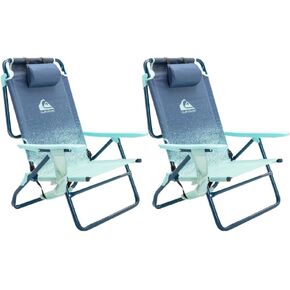 Quiksilver 2-Pack Beach Chair Bundle – Lightweight Folding Chairs with Adjustable Recline, Cup Holders, and Carry Bags – Portable and Durable Chairs for Beach, Camping, or Outdoor Events