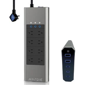 Austere V Series Outlet Extender Wall Charger, 4 Outlets Surge Protector Power Strip, 2 USB C & 1 USB A 2.4 amp 20W Power Delivery, 3000 Joules Multi Plug EMI/RFI Filtering, 5 Year Component Guarantee