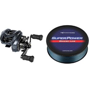 KastKing Kestrel Elite Baitcasting Reels, Gear Ratio 8.4:1, Left Handed & KastKing Superpower Braided Fishing Line, Gray, 15 LB, 150 Yds