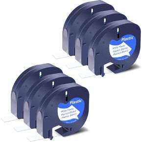 6 Pack Compatible for Dymo LetraTag Refills 91331 Plastic White Label Tape 1/2'' 12mm x 4m for Letratag Label Maker 200B LT-100H LT-100T QX50