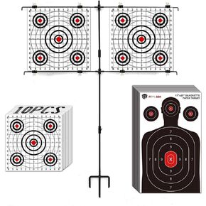 Atflbox Adjustable Shooting Target Stand with 10pcs Target Papers for Outdoor and 50pcs 17x25 inch Paper Targets
