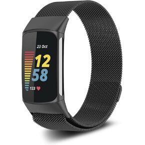 متوافق مع Fitbit Charge 5 نطاقات للنساء الرجال ، حلقة الشبكة المعدنية ، حزام سوار قابل للتعديل المغناطيسي ، حزام بديل للبديل عن الفولاذ المقاوم للصدأ لشحنة Fitbit 5