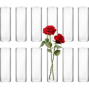 Seelenruhe 12pcs Glass Cylinder Vases for Centerpieces, Flower Vases, Bud Vases Wedding Decorations, 7.1" Tall Glass Hurricane Candle Holder for Table Shelf, Home Aesthetic Desk Decor