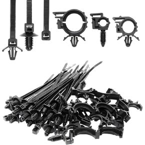150PCS Push Mount Cable Zip Tie with Car Wire Loom Routing Clips, Nylon Engine Bay Self Locking Straps Wire Clip Assortment, Heavy Duty Wire Tie Cable Clips for Car Truck SUV