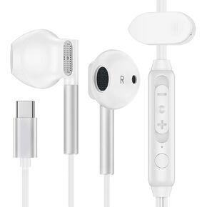 USB C Headphones Earphones for iPhone 16e, 16, 16 Pro Max, 16 Pro, 16 Plus, 15 Series, Wired Earbuds for Samsung Galaxy S25+ S25 Plus Ultra - Comfort Semi in Ear, with Microphone, HiFi Stereo