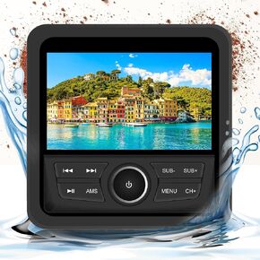 Gravity MGR5 Marine Stereo Receiver with 12V, 200W, 4.1" LCD Display, Multi-Mode Playback (USB, SD, AUX, FM Radio), Subwoofer Control, Works with Bluetooth, for Car, Boat, ATV, Motorcycle, and RV