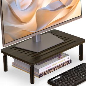 Bamboo Monitor Stand Riser, 4 Adjustable Height, Laptop Stand with Airflow Vents, Desk Organizer (Wenge)