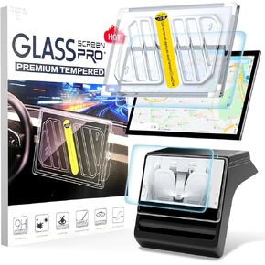 Tempered Glass Screen Protector for Tesla Model 3(2024-2025) Highland Accessories 15.4'' Glossy 2Pcs Front & Rear Touchscreen Auto Align Attachment 9H HD, Anti-Glare, Fingerprint Resistant